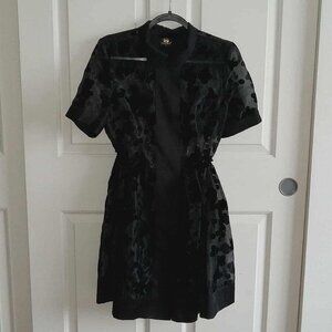 Shirt Collared Sheer Dress with Velvet Blossom Pattern